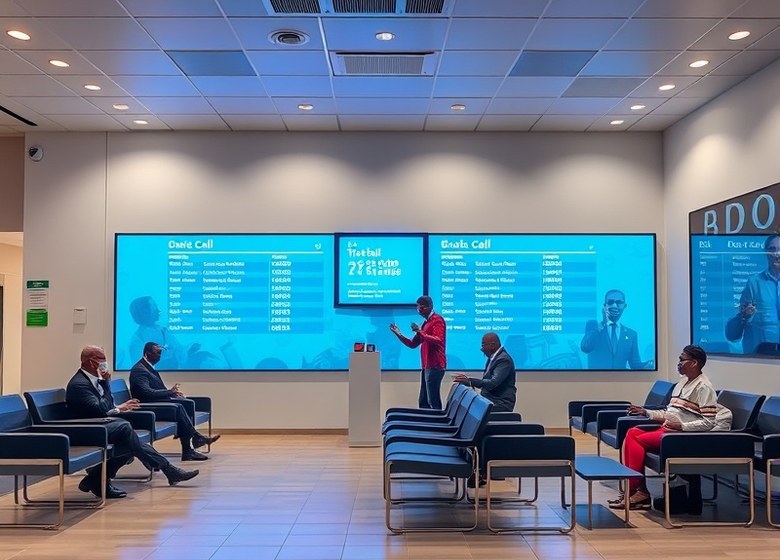 Queue call display in a bank branch
